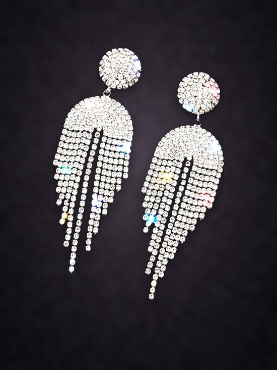 Jewelry - Silver Tone Rhinestone Fringe Tassel Statement Earrings, Long Crystal Drops NWT